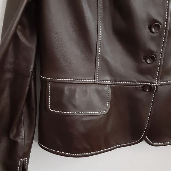 Ellen Tracy Saks Fifth Ave Chocolate Brown Genuine Leather Jacket Old Money - Picture 6 of 16